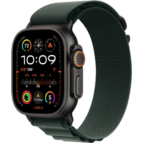 שעון חכם Apple Watch Ultra 2 GPS + Cellular 49mm צבע שעון Titanium Black צבע רצועה Dark Green Alpine Loop גודל S
