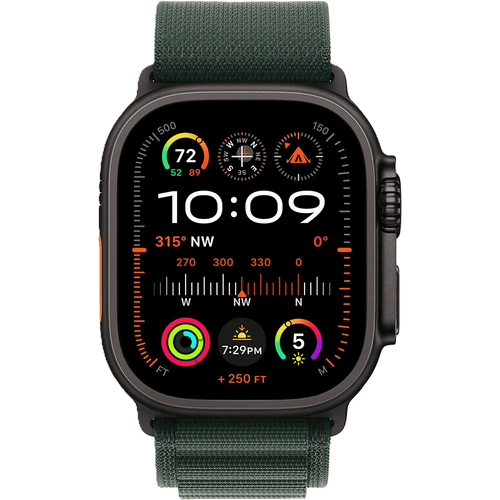 שעון חכם Apple Watch Ultra 2 GPS + Cellular 49mm צבע שעון Titanium Black צבע רצועה Dark Green Alpine Loop גודל M