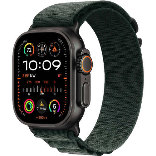 שעון חכם Apple Watch Ultra 2 GPS + Cellular 49mm צבע שעון Titanium Black צבע רצועה Dark Green Alpine Loop גודל L