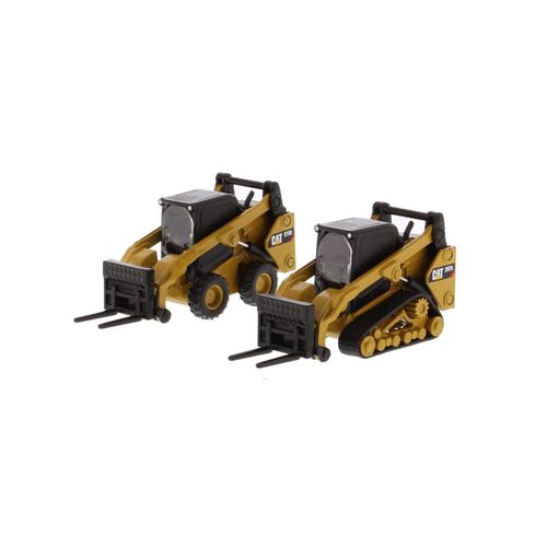 2 דגמים בובקט קטרפילר  - Diecast Masters 1:64 Cat Skid Steer Loader & Cat Compact Track Loader