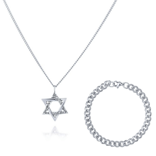 שרשרת מגן דוד וצמיד סטיינלס סטיל לגבר