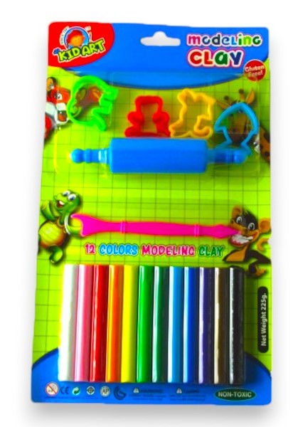 פלסטלינה 225 גרם, 12 צבעים + כלים 