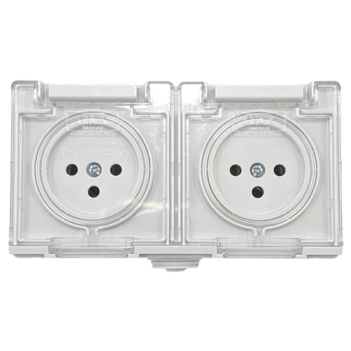 שקע כפול WP-2 Click דרגת אטימות IP-65 בצבע לבן מתח/זרם 230V/16A