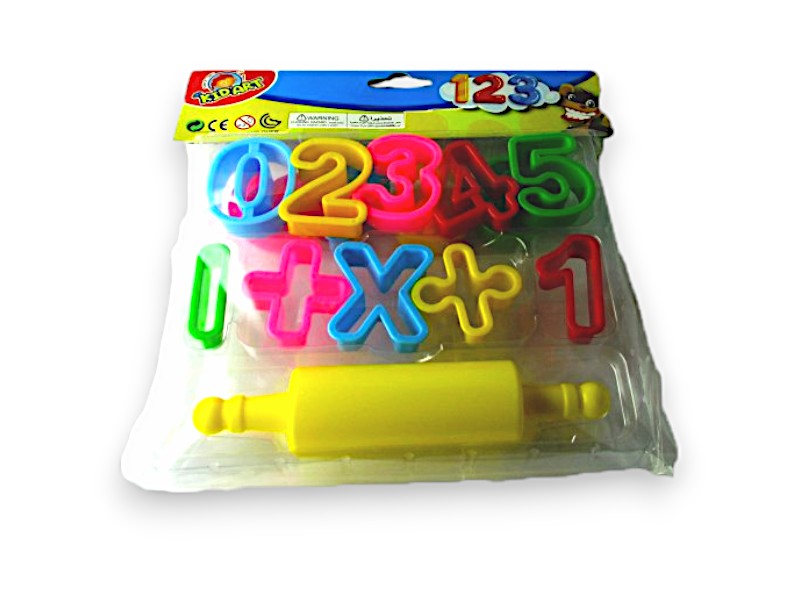 סט 14 שבלונות פלסטיק בצורת מספרים וסימני חשבון