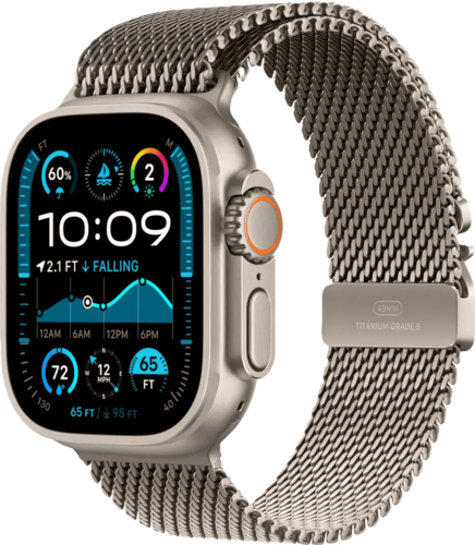 שעון חכם Apple Watch Ultra 2 GPS + Cellular 49mm צבע שעון Titanium Natural צבע רצועה Natural Titanium Milanese Loop גודל M