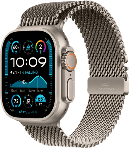שעון חכם Apple Watch Ultra 2 GPS + Cellular 49mm צבע שעון Titanium Natural צבע רצועה Natural Titanium Milanese Loop גודל S