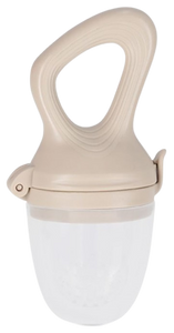 טעימון / נגיסון לתינוק מסיליקון עם ידית אחיזה ומכסה - בז