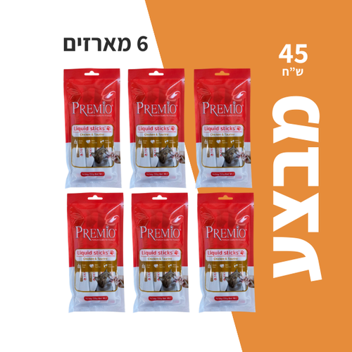 חטיף לחתול PREMIO פרמיו שלוקים סטיקים עוף ובקר 4 יחידות * 6 מארזים במבצע!
