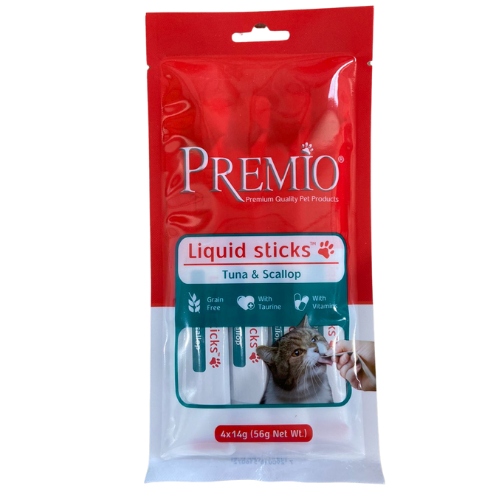 PREMIO פרמיו שלוקים סטיקים לחתול טונה וצדפות 4 יחידות