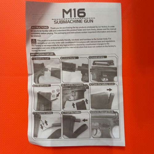 רובה ג'ל חשמלי אוטומט נטען  גודל 87 ס''מ - M16 A1 SUBMACHINE GUN