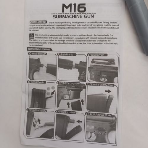 רובה ג'ל אוטומט נטען  גודל 92 ס''מ - M16 SUBMACHINE GUN