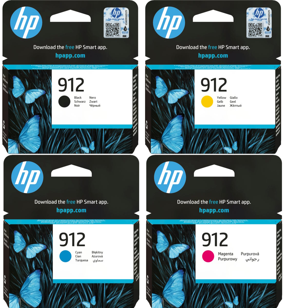 סט ראשי דיו שחור/אדום/צהוב/כחול HP 912 - מקורי