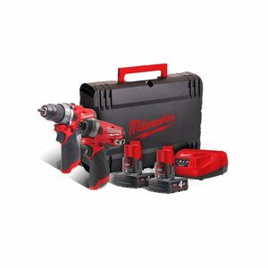 סט מברגה M12 + אימפקט M12 + שתי סוללות 4AH + מטען + ארגז MILWAUKEE (יבואן רשמי)