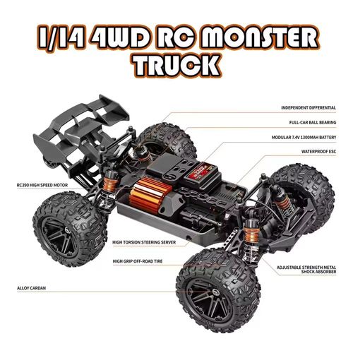 מונסטר טראק - באגי 4X4 מקצועית 1:14 שלט רחוק 2.4G כולל טעינה מהירות 40 קמ