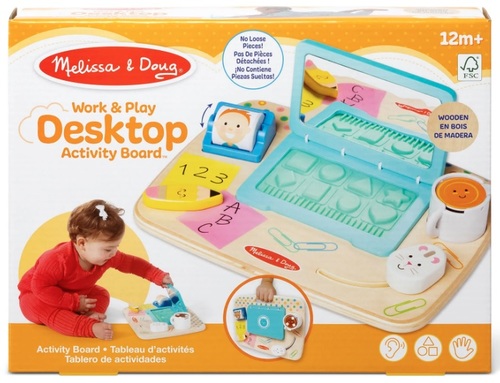 לוח פעילות עבודה ומשחק שולחני מעץ מלא עם ידית נשיאה ומגוון פעילויות