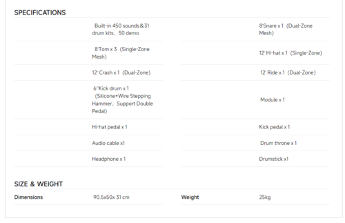 מערכת תופים אלקטרונית EC6735 DED200P + כסא ואוזניות מבית DONNER