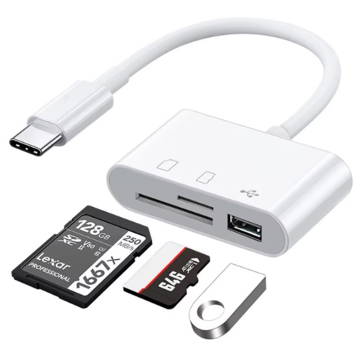 קורא כרטיסים TYPE C זכר ל3 חיבורים : SD-MICRO SD-USB 