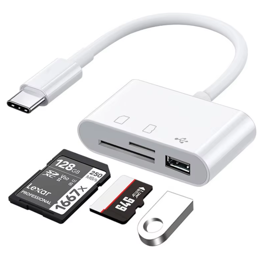 קורא כרטיסים TYPE C זכר ל3 חיבורים : SD-MICRO SD-USB 
