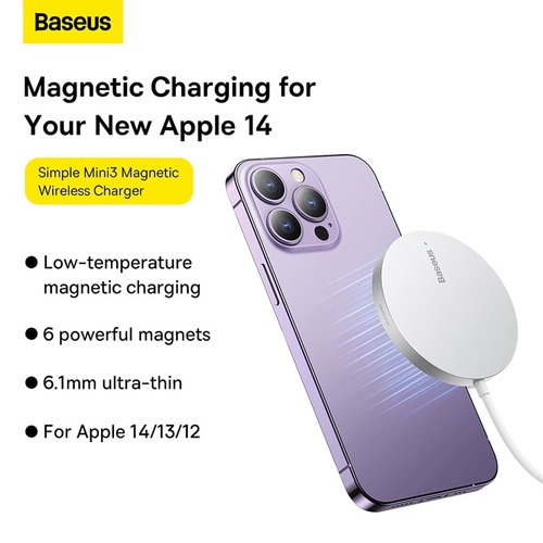 מטען אלחוטי מגנטי Baseus Mini3 Magnetic Wireless Charger 15W צבע שחור