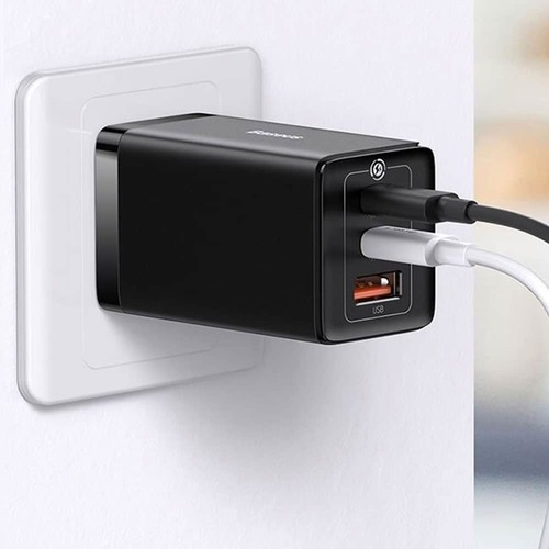 מטען קיר מהיר Baseus Fast Charger 2C+U 65W with Cable C to C 100W