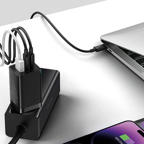 מטען קיר מהיר Baseus Fast Charger 2C+U 65W with Cable C to C 100W