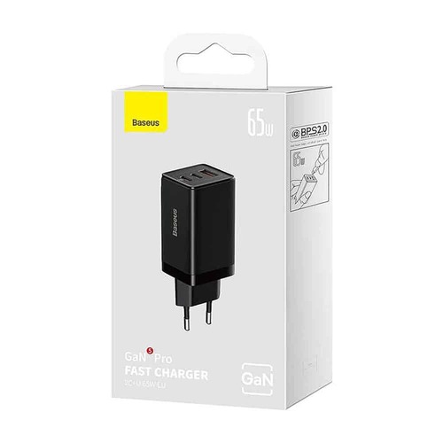מטען קיר מהיר Baseus Fast Charger 2C+U 65W with Cable C to C 100W