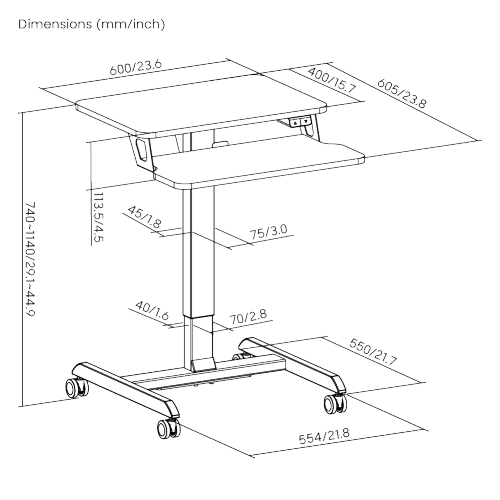 שולחן מקלדת ארגונומי קטן LUMI מתכוונן לגובה - לבן