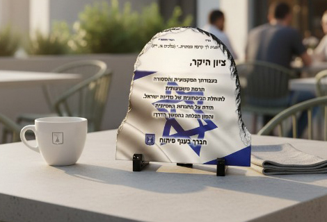 אבן בזלת קמורה עם הדפסה אישית – מגן הוקרה ייחודי ומרשים