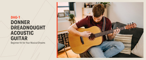 *ערכת גיטרה אקוסטית*- גיטרה אקוסטית DAG1 בצבע טבעי + תיק + קאפו + רצועה + מפרטים ועוד מבית DONNER