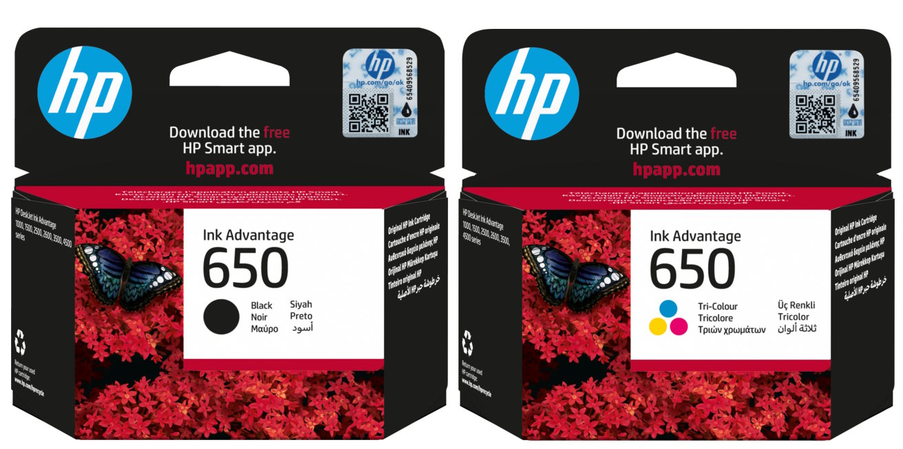 סט ראשי דיו צבע/שחור HP 650- מקורי