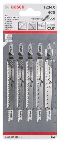 סט 5 להבים למסור ג'יקסו לחיתוך עץ אורך 117 BOSCH T234X