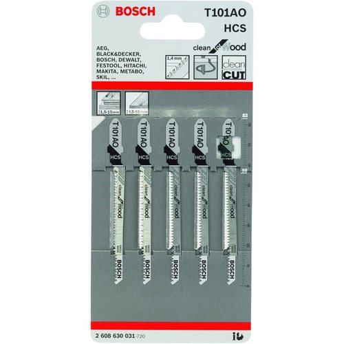 סט 5 להבים למסור ג'יקסו לחיתוך עץ אורך 83 ממ BOSCH T101AO