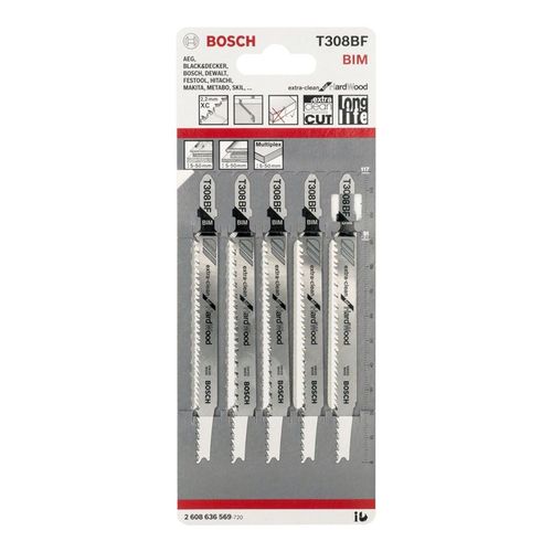 סט 5 מסוריות לג'יקסו לחיתוך בעץ אורך 117 BOSCH T308BF