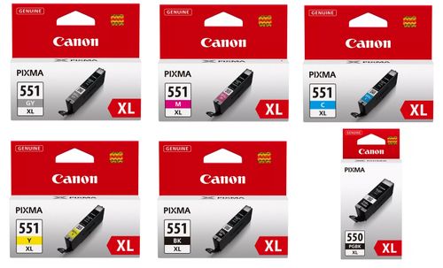 סט ראשי דיו פיגמנטי שחור/שחור/אפור/אדום/צהוב/כחול קנון  Canon PGI-550 XL + CLI-551 XL - מקורי