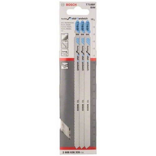 סט 3 מסוריות ארוכות BOSCH למסור אנכי / ג'יקסו אורך 180 ממ לחתויך ברזל T718BF