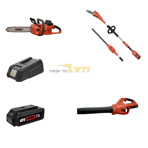 מסור שרשרת ''14 נטען 40V + מולטי טול משור גובה ומגזמת נטען 40V + מפוח עלים 40V PBC40S + סוללה 2.5 אמפר + מטען מהיר