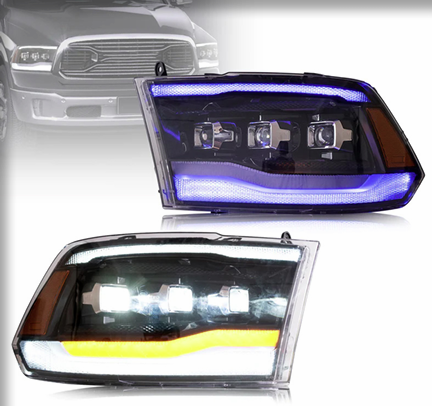 פנסים קדמיים עם עדשות  dodge ram 2008-2018 full led