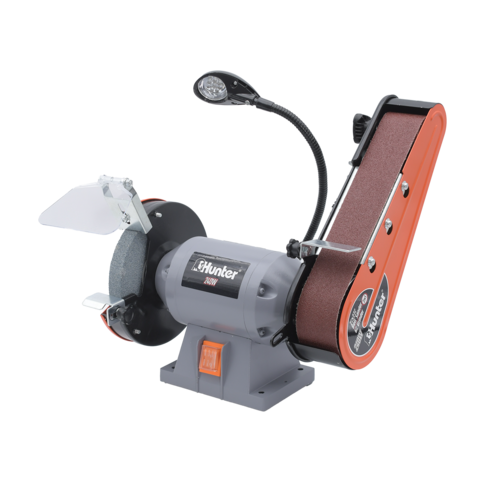 משחזת שולחנית 240W עם סרט ליטוש ותאורת עבודה LED | Hunter