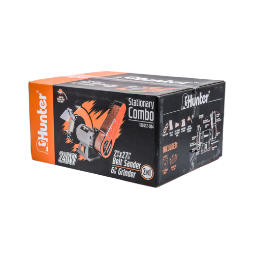 משחזת שולחנית 240W עם סרט ליטוש ותאורת עבודה LED | Hunter