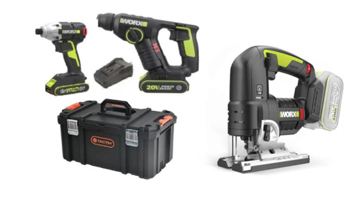 בנדל פטישון WU380S WORX + מברגת אימפקט WU290.1+ גקסו נטען +2 סוללות 4 אמפר + מטען  וולט בארגז WU380.3