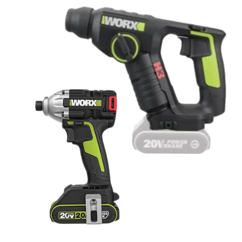 בנדל פטישון WU380S WORX + מברגת אימפקט WU290.1+ גקסו נטען +2 סוללות 4 אמפר + מטען  וולט בארגז WU380.3
