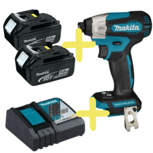 מברגת אימפקט מקיטה בראשלס DTD157 + שתי סוללות 5Ah + מטען