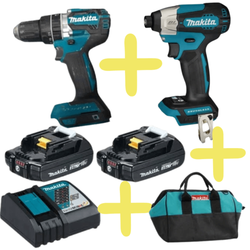סט מברגת אימפקט DTD157 + מברגת פוטר DHP484 + 2 סוללות 2Ah + מטען + תיק