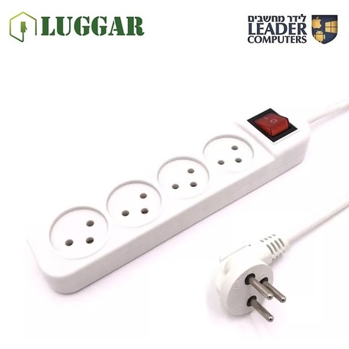 כבל חשמל רב שקע עם 4 שקעים ומאריך 3 מטר עם מפסק Luggar