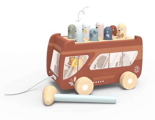 אוטובוס עץ 'הך פטיש' וצעצוע משיכה של Speedy Monkey
