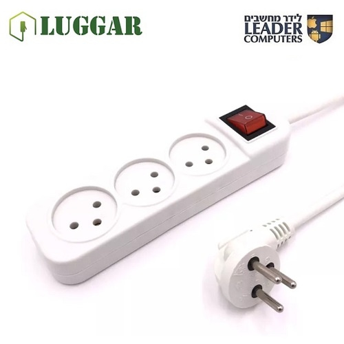 כבל חשמל רב שקע עם 3 שקעים ומאריך 3 מטר עם מפסק Luggar