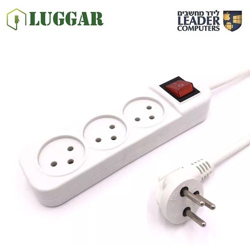 כבל חשמל רב שקע עם 3 שקעים ומאריך 3 מטר עם מפסק Luggar