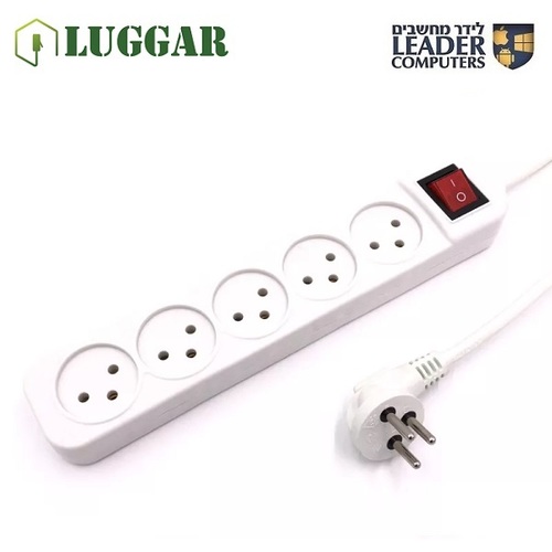 כבל חשמל רב שקע עם 5 שקעים ומאריך 1 מטר עם מפסק Luggar