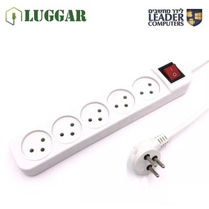 כבל חשמל רב שקע עם 5 שקעים ומאריך 1 מטר עם מפסק Luggar
