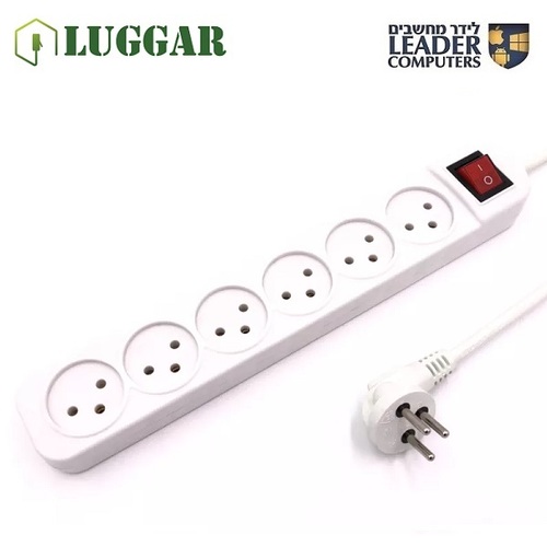 כבל חשמל רב שקע עם 6 שקעים ומאריך 3 מטר עם מפסק Luggar